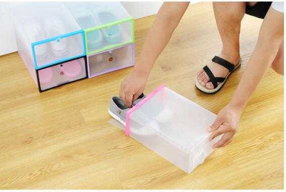 Pudełko na buty DIY składane do układania w stos jasne małe plastikowe szuflady styl Case Organizer przezroczyste pudełko uchwyt do przechowywania butów L230705