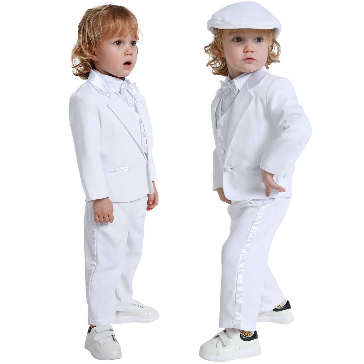 Kostuums Baby Jongens Doop Dooppak Baby Bruiloft Verjaardag Outfit Peuter Feestceremonie Zegen Fotografie Tuxedo 4 stuksHKD230704