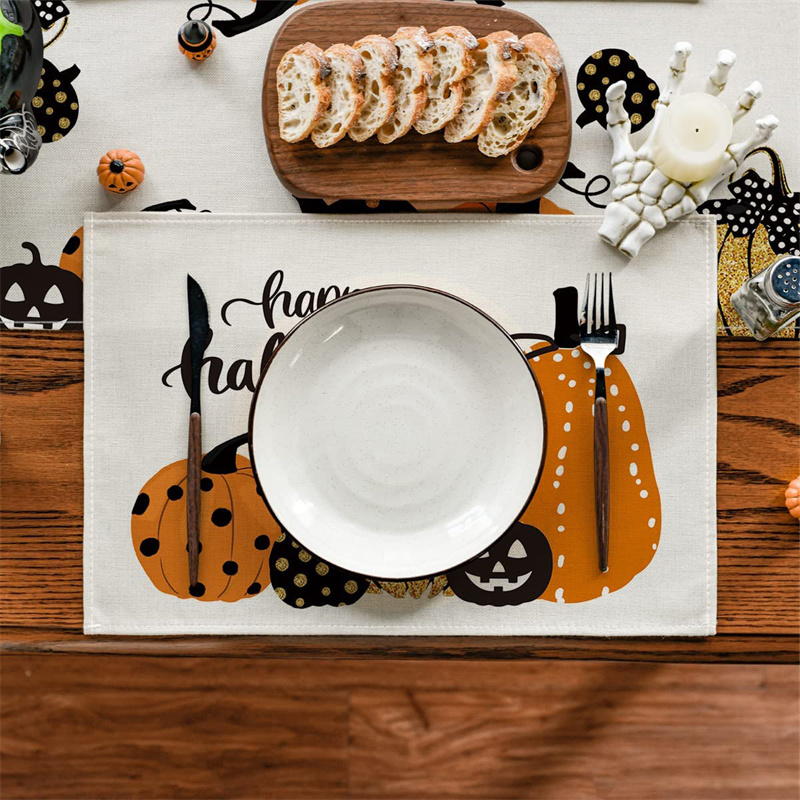 Halloween Placemats Fall Autumn Pumpkin Ghost Table Mats for Party Kitchen Dining Decoration