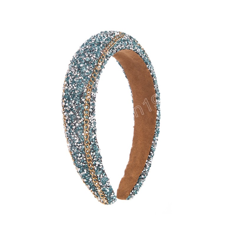 Högkvalitativ Lyx Rhinestones Svamp Pannband Mode Metallkedja Håraccessoarer Damtrend Casual Hårband Hårband