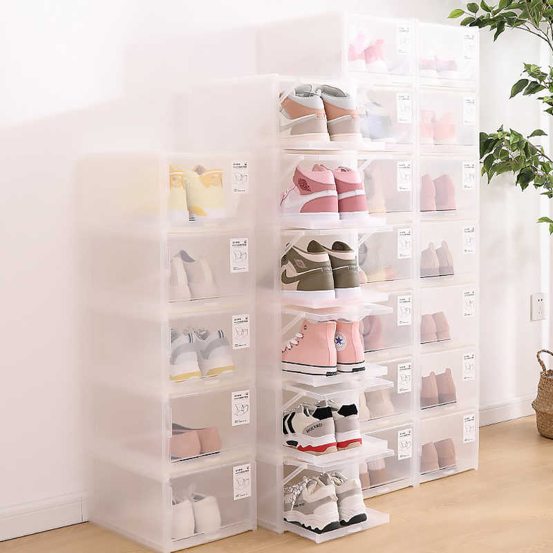 Plastique épaissi pliable empilable combinaison armoire à chaussures anti-poussière boîte de rangement baskets boîte à chaussures boîte de rangement L230705