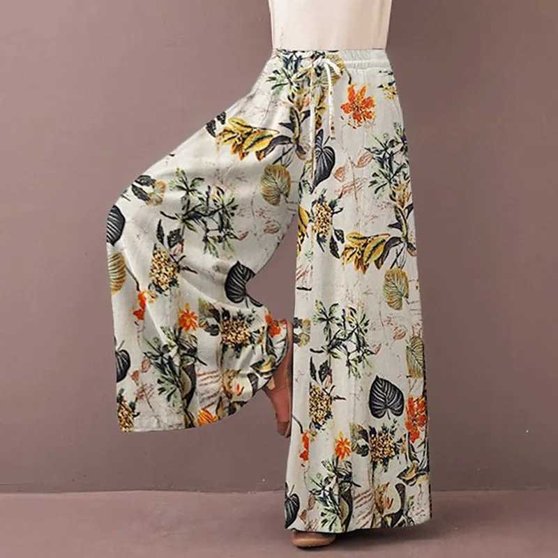 Spodnie damskie Capris Damskie spodnie szerokie nogawki w kwiaty Wiosna Jesień Moda Sznurek Bohemia Spodnie Damskie dorywczo luźne spodnie w pasie J230705