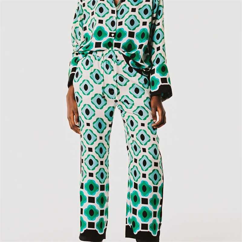 Spodnie damskie Capris MESTTRAF Moda damska Geometryczne spodnie z nadrukiem Retro Wysoka talia Sznurek Boczne kieszenie Spodnie damskie Streetwear J230705