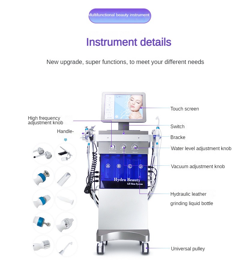 Multifunctionele 14-in-1 RF ultrasone negatieve ionenhuid uitgebreid beheer schoonheidsinstrument whitening verjonging liften introductie van kleine bubbel