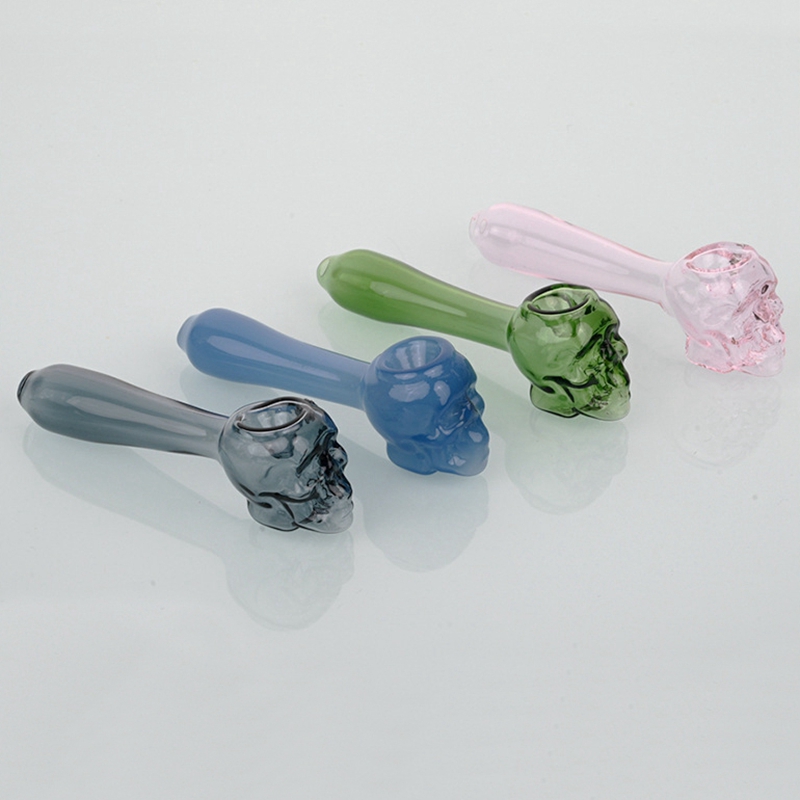 Cool Coloré Épais Verre Pipes Crâne Style Sec Herb Tabac Filtre Bol Cuillère Handpipes Portable À La Main Fumer Porte-Cigarette Tube DHL