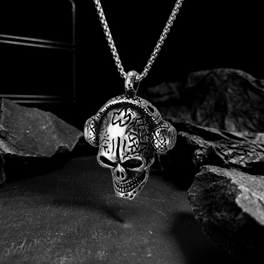 Personality Fashion Headphone Skull Pendant Necklace Gothic Mens Womens Jewelry