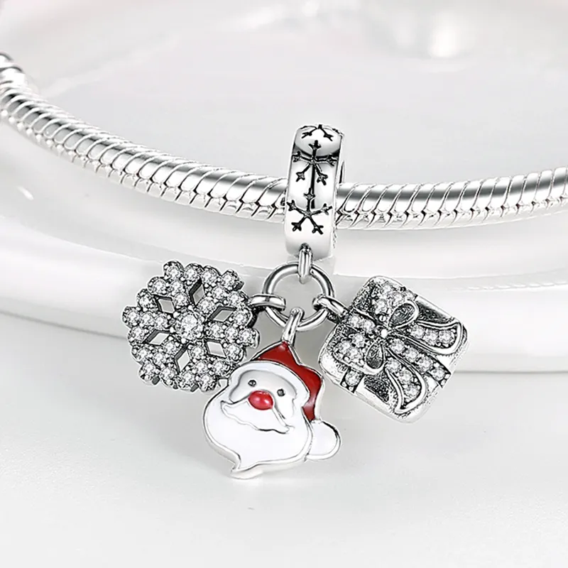 925 Silver Fit Pandora Charm 925 Bracelet Snowflake Charm Winter Christmas Charm Set Halloween charms set Pendant DIY Fine Beads Jewelry