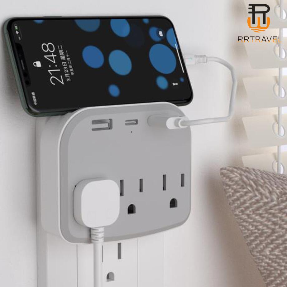 Extensor de tomada padrão dos EUA Hotel Office Home Kitchen Outlet Extension Power Strip 2 USB 1Type C 3 AC Outlets Plug Adapter