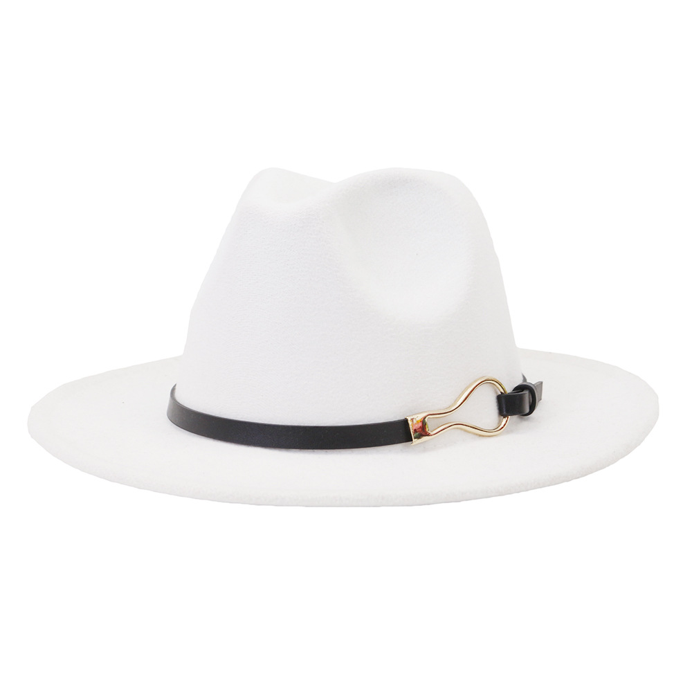 Chapeaux Fedora solides pour femmes hommes hiver chaud feutré Jazz chapeau Panama ceinture décorer Imitation laine fête Trilby chapeau