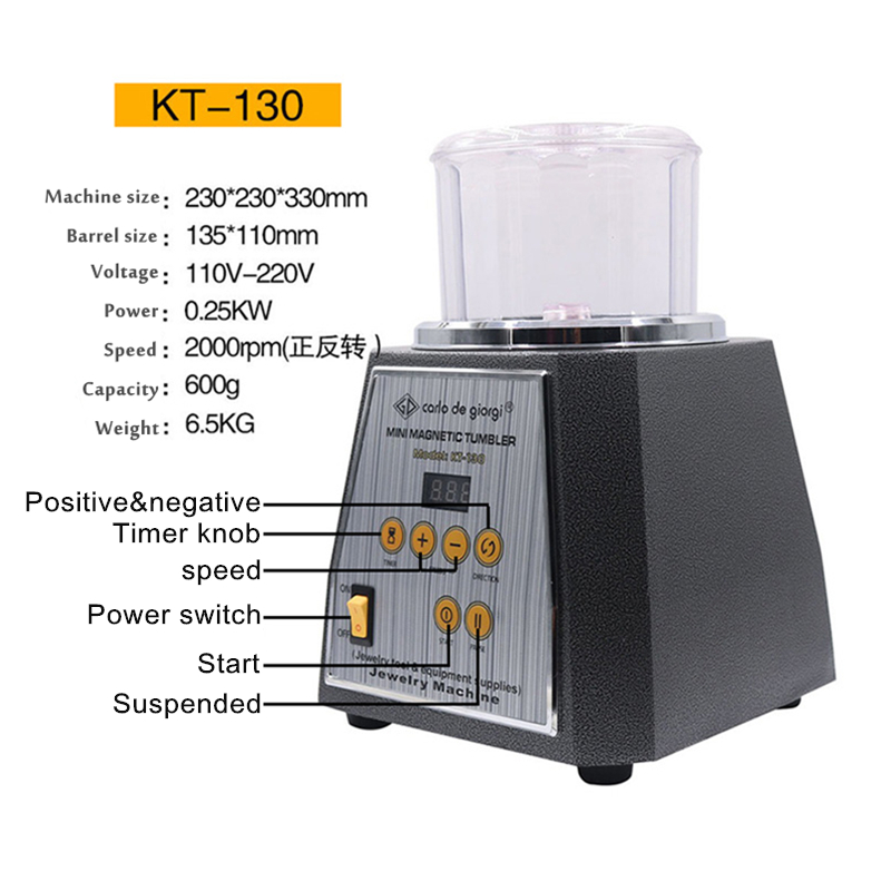 KT-100 KT-130 200W 250W máquina pulidora de vaso magnético Mini pulidor de joyería magnético vaso herramientas de joyería