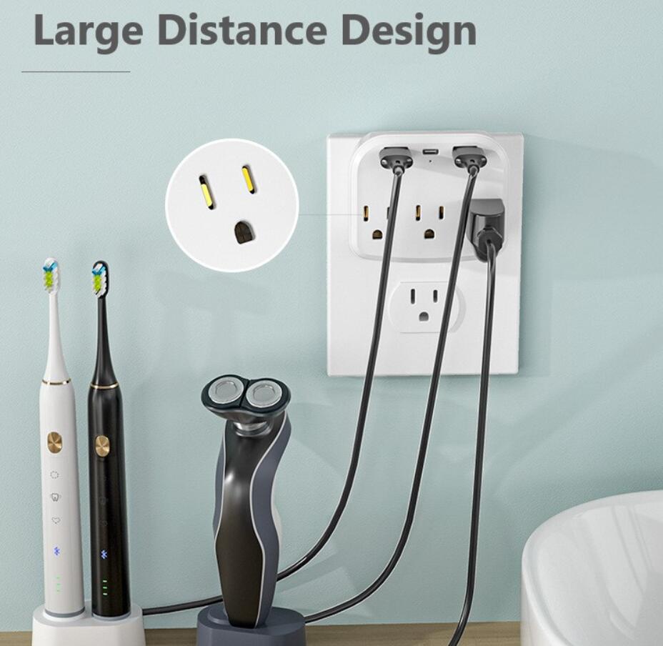 Extensor de tomada padrão dos EUA Hotel Office Home Kitchen Outlet Extension Power Strip 2 USB 1Type C 3 AC Outlets Plug Adapter