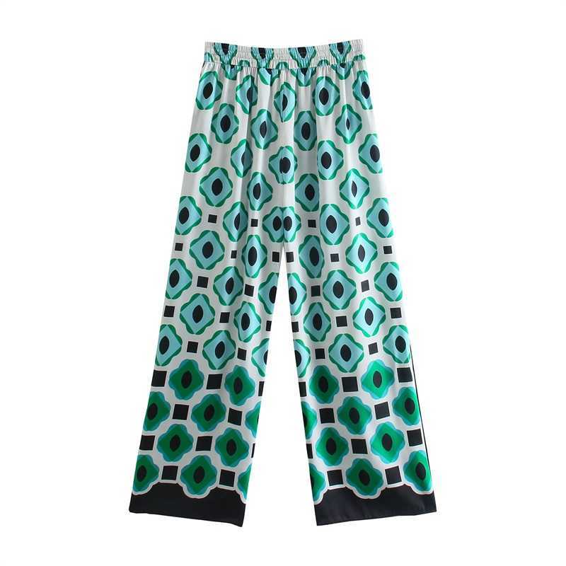 Spodnie damskie Capris MESTTRAF Moda damska Geometryczne spodnie z nadrukiem Retro Wysoka talia Sznurek Boczne kieszenie Spodnie damskie Streetwear J230705