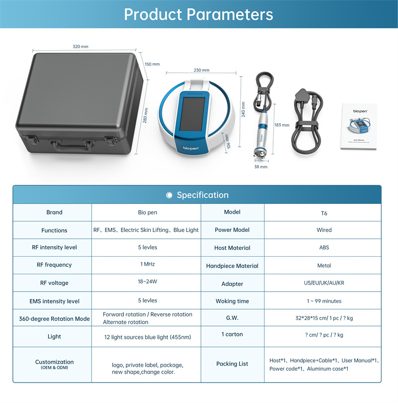 Bio Pen RF Machine Skin åtdragning Face Lyft Ems Body Slimming LED Light Therapy 360 graders rotationsmassage Skönhetsutrustning