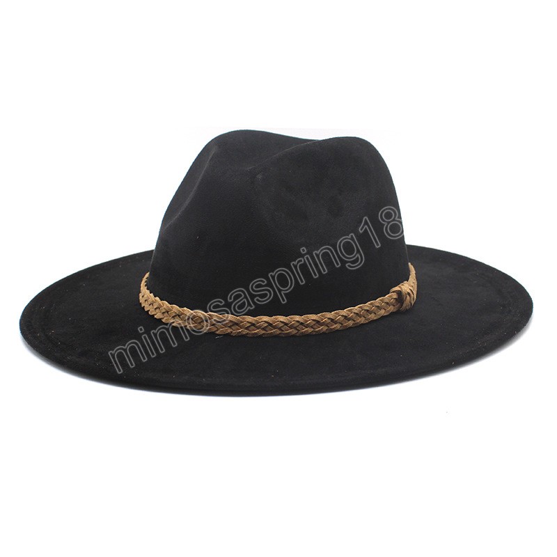 Amerikan Tarzı Süet Fedora Şapkası Vintage Geniş Bırit Batı Kovboy Şapkası Kış Trilby Jazz Caps