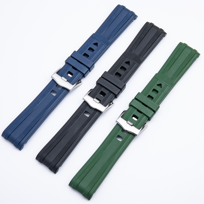 Extrémité incurvée 20mm Bandes de Bracelet de Montre Homme Bleu Noir Étanche Silicone fluorocaoutchouc Bracelet Fermoir Boucle Pour Omega Sea Master 300m avec Outils