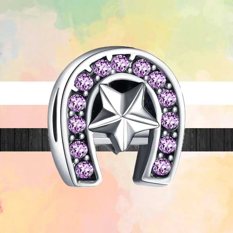 925 Silver Fit Pandora Charm 925 Bracelet New Purple Zircon Pinwheel Butterfly Heart Dog Shiny charms set Pendant DIY Fine Beads Jewelry