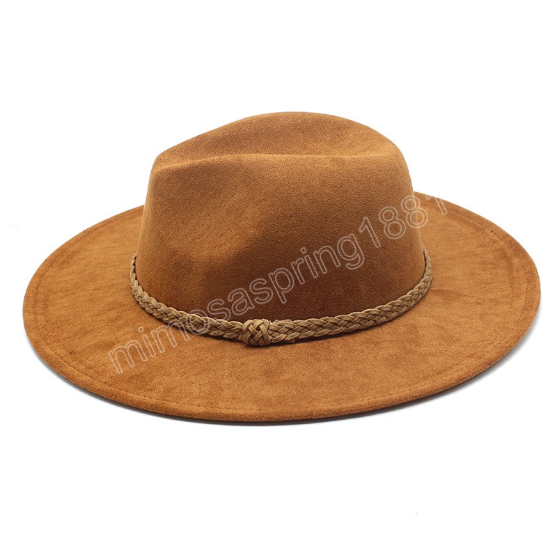 Chapeau Fedora en feutre de daim de Style américain Vintage chapeau de Cowboy Western à large bord casquettes de Jazz Trilby d'hiver