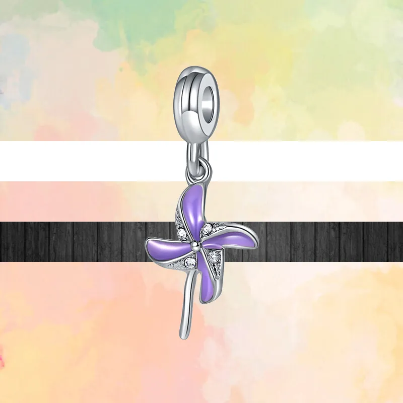 925 Silver Fit Pandora Charm 925 Bracelet Fashion Windmill Ferris Wheel Colorful Rainbow charms set Pendant DIY Fine Beads Jewelry