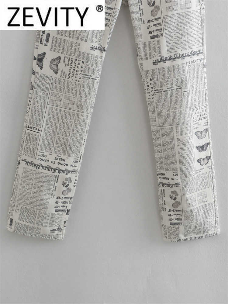 Spodnie damskie Capris Zevity moda damska gazeta drukuj proste spodnie kobiece elegancki zamek błyskawiczny z kieszeniami łatka wąskie długie spodnie P303 J230705