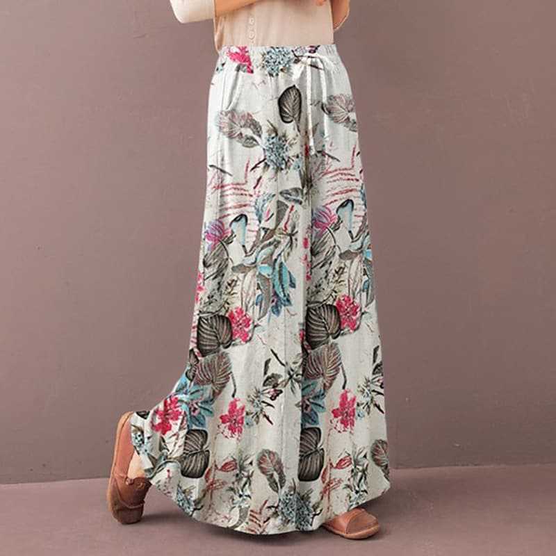 Spodnie damskie Capris Damskie spodnie szerokie nogawki w kwiaty Wiosna Jesień Moda Sznurek Bohemia Spodnie Damskie dorywczo luźne spodnie w pasie J230705