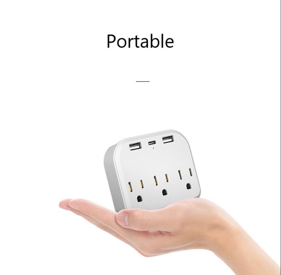 Extensor de tomada padrão dos EUA Hotel Office Home Kitchen Outlet Extension Power Strip 2 USB 1Type C 3 AC Outlets Plug Adapter