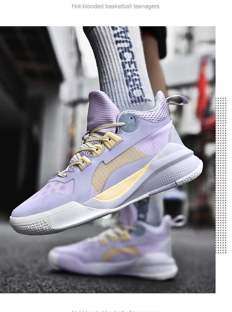 2023 New Mens Womens Basketball Shoes Anti Slip Youth Sneakers Breathable Casual Trainers Pink Purple White