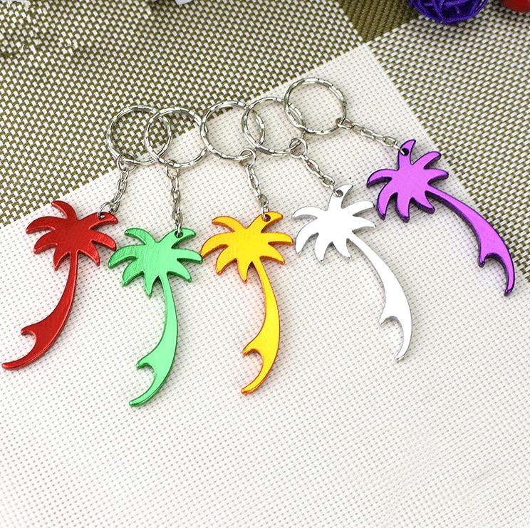 Aluminium legeringsopeners Multi Color Palm Tree Shape Keychains Beer Soda Can Bottle Opener Key Ring Huishoudelijke keukengereedschap SN4417