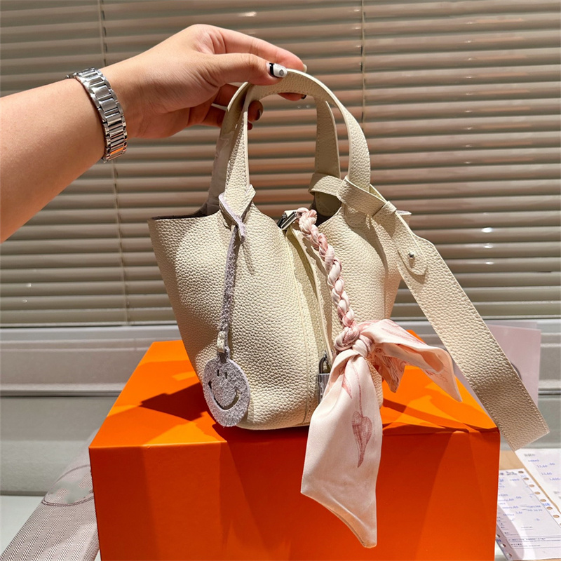 Bolsas femininas de luxo bolsas de ombro em couro genuíno bolsa balde feminina mini bolsa de compras com trava picotin bolsa de lona interior em couro de vaca bolsas femininas