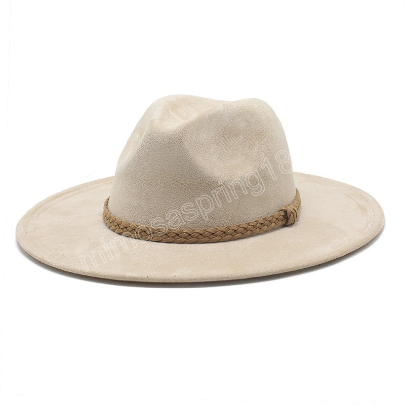 Amerikansk stil Mockafilt Fedora Hatt Vintage Wide Brim Western Cowboy Hat Winter Trilby Jazz Kepsar