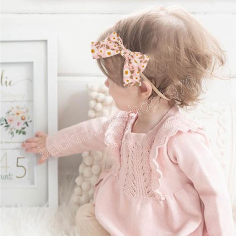Vintage Flowers Pattern Bows Toddler Hairband Cute Print Cotton and Hemp Bowknot Elastic Headband Kids Hair Accessories