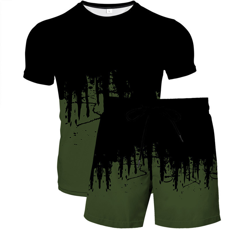 Fatos de treino masculinos Shorts de manga curta impressos em 3D Duas peças Abstrato Pintado Camiseta Terno e tendência casual feminina 230707