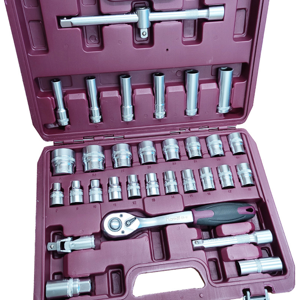 Drive Socket Ratchet Wrench Set Drive Master Socket Kit with Ratchets for Auto Repairing and Household HM-3298