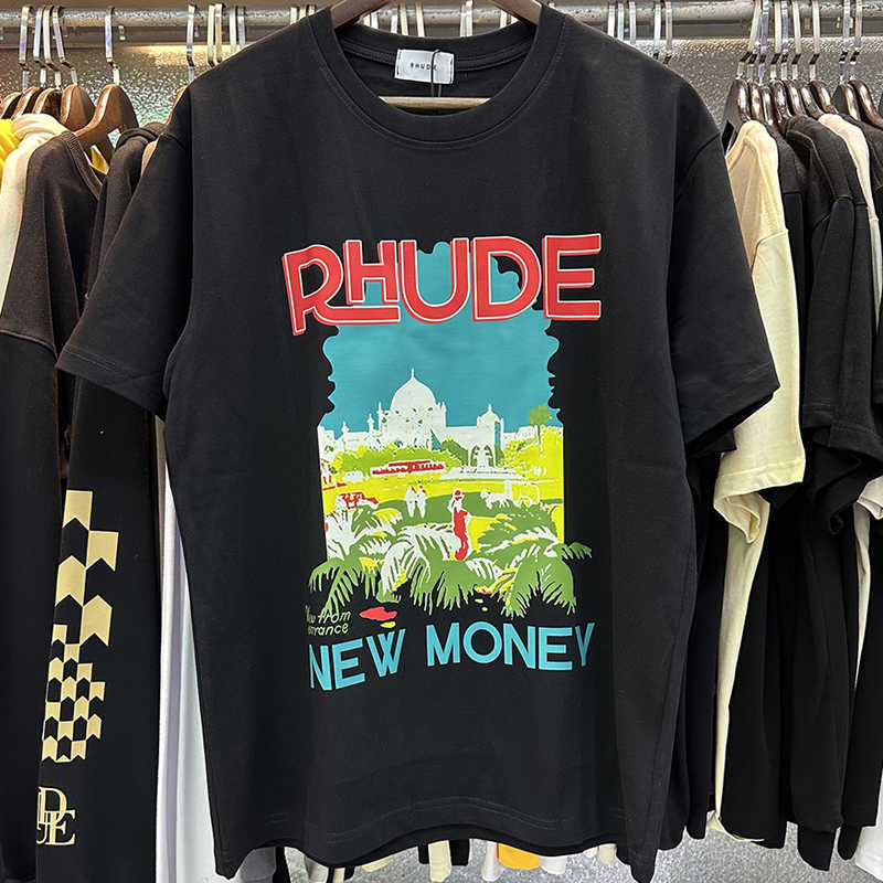 Men's T-shirts Rhude T-shirt Castle Coconut Tree Windowsill Scenic Casual Loose Breathable Short Sleeve t Shirt Men Women Couples Top Tee{category}xgwz{category}sptd