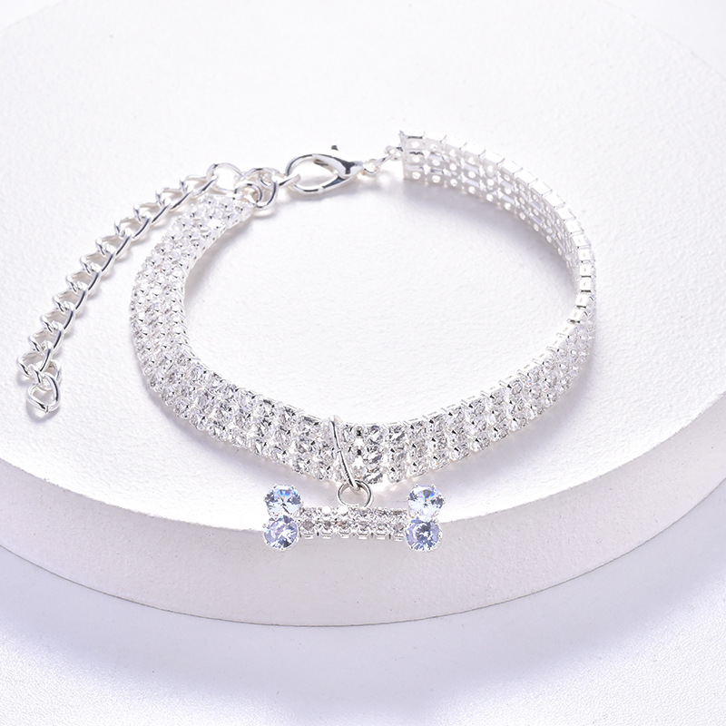 Bling Luxe Strass Huisdier Halsbanden Ontwerp Kristal Diamant Prinses Halsband voor Kleine Middelgrote Honden Multi-drainage Diamant Zilveren Ketting Bedels