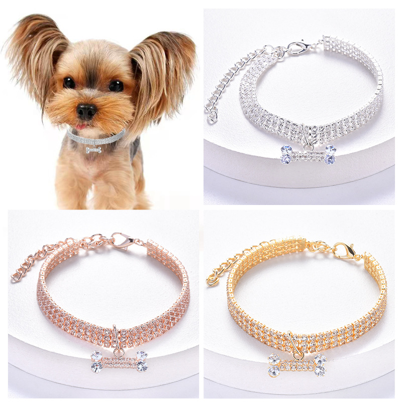 Bling Luxury Rhinestone Pet Dog Collars Design Crystal Diamond Princess Collar para perros pequeños medianos Multi-drenage Diamond Silver Necklace Charms