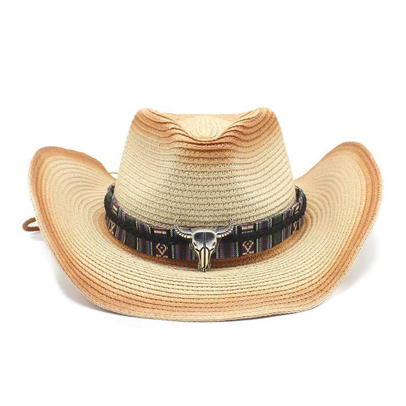 Cappello da cowboy occidentale da donna da donna estivo con corda di corda Western Wide Curling Brim Cap