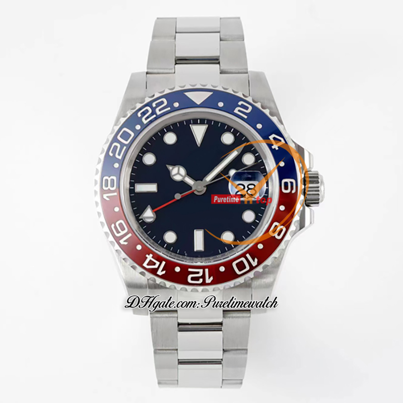 APF Pepsi GMT II VR3186 VR3285 Automatik-Herrenuhr, rote Keramiklünette, blaues Zifferblatt, 904L OysterSteel-Armband, Super Edition, gleiche Seriennummer, Reloj Hombre Puretime H8