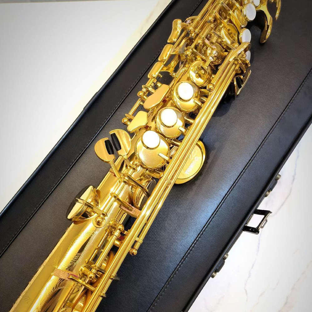 Hochwertiges 82Z B-Sopran-Saxophon mit geradem Rohr und lackiertem Goldmessing, original japanisches Struktur-Jazzinstrument