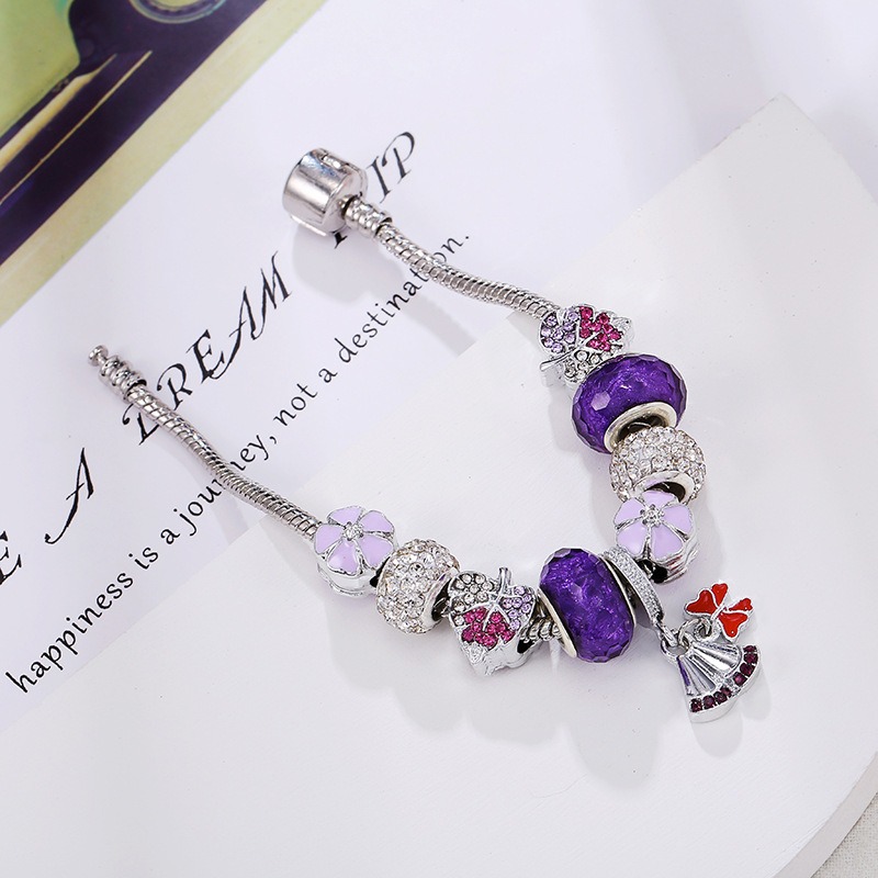 925 Sterling Silver Murano szklane koraliki fioletowe dzwony opadłe liście pięć płatków kwiatu europejskie paciorki motyl zwisają pasuje Pandora Charm bransoletki naszyjnik