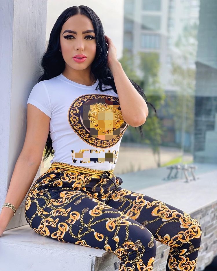 Womens Gold Print Two Piece Pants Tracksuits Casual Crew Neck T-shirt and Trousers Set Free Ship