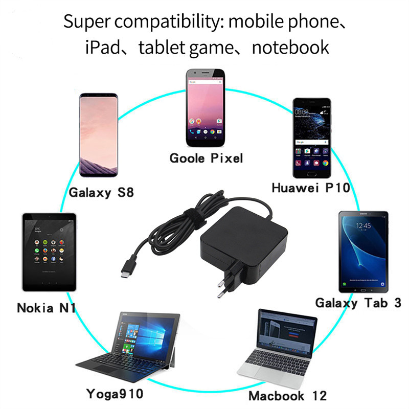 65W Max 60W 45w PD Caricabatterie USB C Adattatore di alimentazione Tipo C Caricabatterie laptop Adattatore di alimentazione MacBook ASUS ZenBook lenovo dell Xiaomi air HP Sony