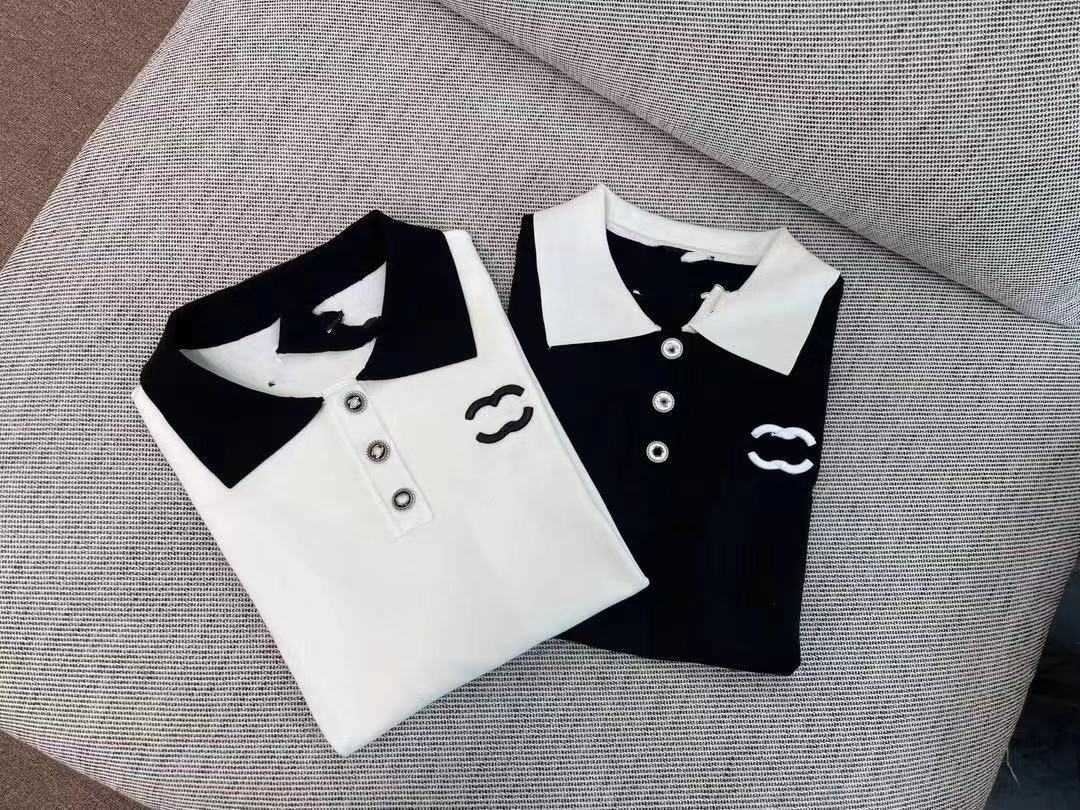 Cotone Bianco e nero Fragranza bicolore 2023SS Moda primavera/estate Collo a polo Casual Versatile Manica corta