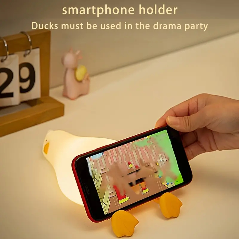 Lying Flat Duck Night Light, LED Squishy Duck Lamp, Cute Light Up Duck, Silicone Dimmable Nursery Nightlight, Rechargeable Bedside Touch Lamp for Breastfeeding
