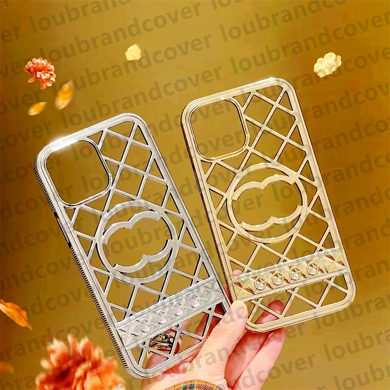 Luxury Phone Case Designer iPhone -fodral för Apple iPhone 15 Promax Case 14 13 12 Pro Max 14LUS Mobilt omslag Purpurt Silver Gold Hollow Out Heat Radiation Mobiltelefonfodral