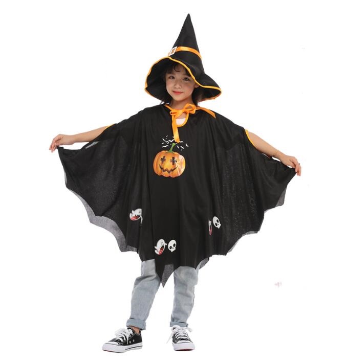 Costume do bebê Halloween Girls Witch Cloak and Hat Set Festival Party Decor Children Cartoon Pumpkin Chaks