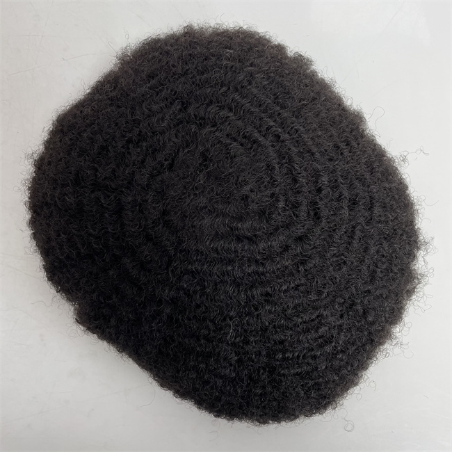 Perucas de cabelo humano virgem indiana de 6 polegadas raiz onda de 6 mm # 1 Jet Black 8x10 unidades de renda cheia para homem negro