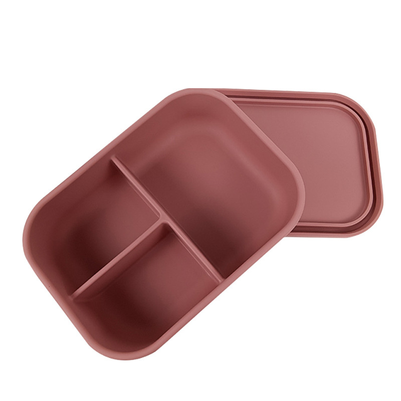 Scatole il pranzo in silicone uso alimentare 3 griglie Scomparti in plastica Contenitore alimenti Bento Box riscaldamento a microonde