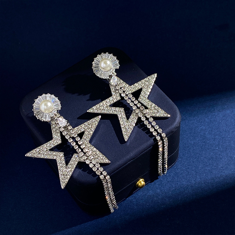 أزياء مصمم جديد Pentagram كامل الماس Long شرابة الأقراط متعددة المزيج يرتدي مجوهرات مصمم الأذن مبالغ فيها