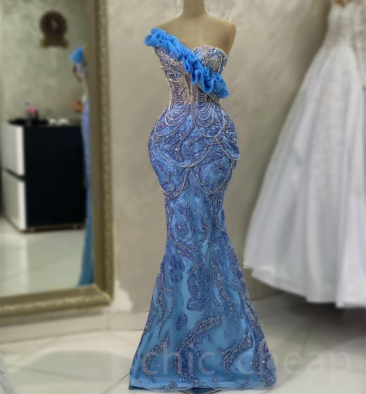 2023 Aso Ebi Crystals Mermaid Prom Dress Sequined Lace Evening Formal Party Second Reception Birthday Bridesmaid Engagement Gowns Dresses Robe De Soiree ZJ688