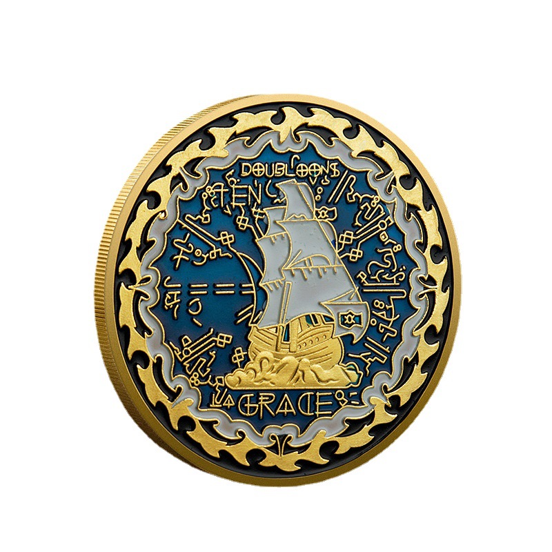 Konst och hantverk Commemorative Coin Pirate Skull Flag Coin Baking Paint Foreign Valuta Sailboat Souvenir